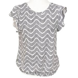 Adrianna Papell Geometric Print Ruffle Sleeve Blouse, EUC, Size Small